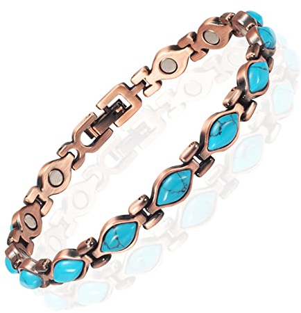 EnerMagiX Copper Bracelets for Women, Pure Copper Turquoise Adjustable Magnetic Bracelets, Copper Jewelry（0166）