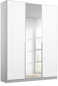 Rauch Möbel Alabama, Kleiderschrank, Farbe Weiß/Seidengrau, Breite 136 cm | Schrank, 3-türig, mit Spiegel, Zubehör Basic, für Schlafzimmer, Kinderzimmer, Gästezimmer, Homeoffice, Garderobe, Flur