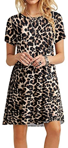 MOLERANI Summer Dresses for Women UK Casual T-Shirt Dress Short Sleeve Ladies Beach Dress (XL, Spotted Pattern Leopard)