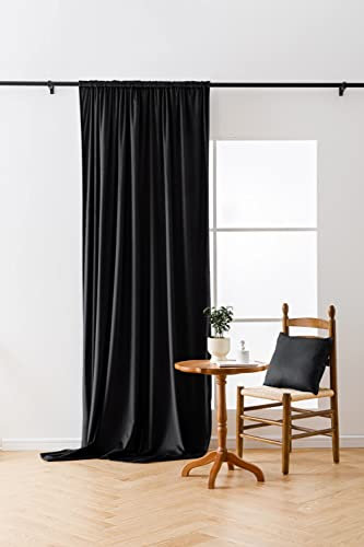 Cotton Market Velours Gardinen 250x140 cm - Vorhänge für Fenster und Balkontür - Vorhang für das Haus auf Band - Vorhang Blickdicht - Gardinen Stange Curtains - Verdunkelungsvorhang - Schwarz
