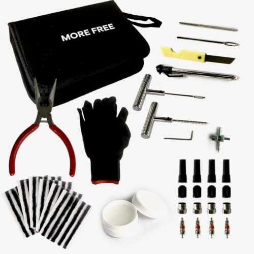 Kit Reparación de Neumáticos,Kit Repara Pinchazos Pequeño Herramienta de Reparación de Pinchazos para Neumaticos Juego de 59 Piezas para Motocicleta, Bicicletas,Coche Etc