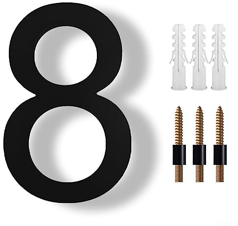 Numeri civici galleggianti, 20,3 cm, stile moderno, in metallo, nero, con ombra per indirizzo, cancello del garage, numeri stradali, numero civico - 8