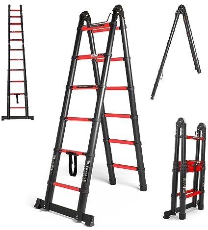 Rig 380 - Scala telescopica multiuso, alluminio con gradini in acciaio, estensione massima 3,8 m, bloccaggio di sicurezza