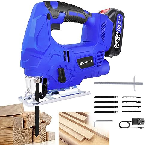 3000SPM Jigsaw Tool Cordless Jigsaw with Battery and Charger, Battery Jigsaw with 4 Orbital Settings, LED Work Light, Tool-Free Blade Clamp, 45° Bevel Adjustment