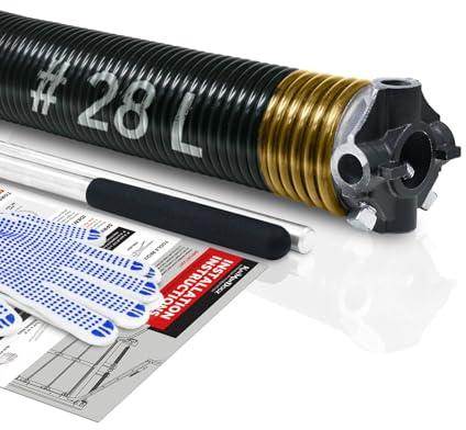 KaiMinDogz Left Hand Wind (Black Cone) 2 Garage Door Torsion Spring with Non-Slip Winding Bars & Gloves for Replacement, High Precision Electrophoresis Black Coated, MIN 16,000 Cycles (0.250x2x28)