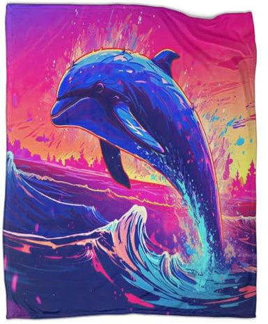 AAHARYA Flanell-3D-Delfin-Schwimmdecke, weiche Plüsch-Bettwäsche, Sofa-Couch-Überwurf, gemütliche Heimdekoration, Decken, Bürodecke, Nickerchen, 127 x 152 cm