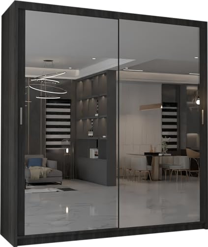 MN Furniture Edinburgh Sliding Door Wardrobe with Full-Length Mirror, Shelves & Hanging Rails, Bedroom Storage Cabinet (Wenge, 90cm)