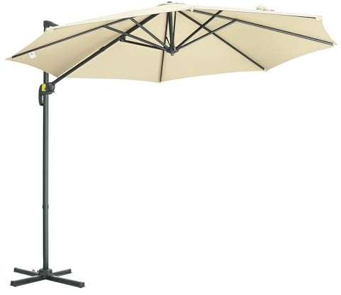 Outsunny Parasol déporté Ø 3 m octogonal inclinable manivelle avec pied en acier crème