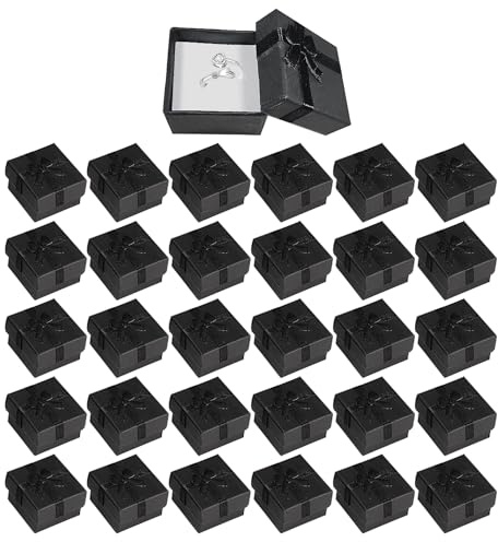 DAZZLUXE Lot de 30 Boîtes Cadeau à Bijoux, 4 x 4 cm, pour Bagues et Boucles d'Oreilles (Noir)