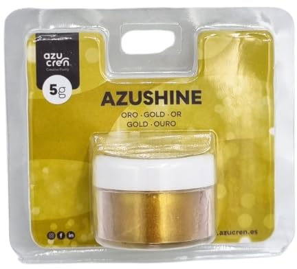 Azucren, Essbarer Glitzer, Tortendekoration, Glitter für Getränke, Ideal zum Verzieren von Torten, Fondant, Buttercreme und Getränken, Farbe Gold, 5 Gramm. AZUSHINE