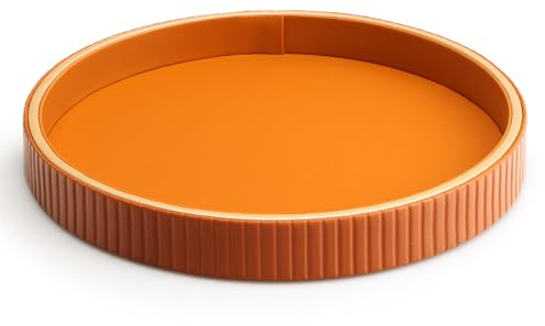 SANZIE Leather Tray Desktop Storage Organizer, Round Valet Tray, Orange | Premium Serving Trays Decorative Tray Desk Organizer for Sundries Cosmetics Phone Wallet Keys Cutlery, 10x10in