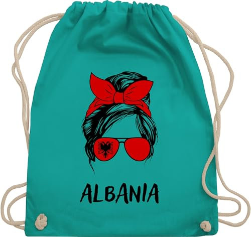 Turnbeutel Rucksack - Fußball EM WM - Taschen - Cooles Albanien Motiv Albania Style Shqipëria - Unisize - Türkis - fußball-em fanartikel europameisterschaft albanian tasche fussball albanische