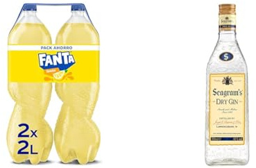 Fanta Limón - Refresco con 6% de zumo de limón, bajo en calorías - Pack de 2 botellas 2L + Seagram's Dry Ginebra Premium, 700 ml