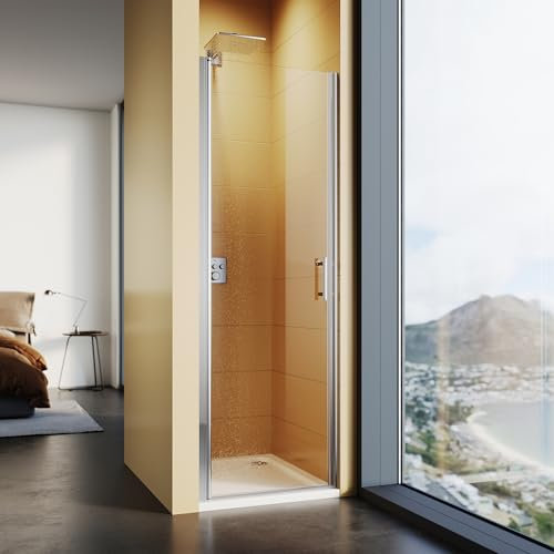 SUNXURY Puerta de ducha de 70 x 195 cm, mampara de ducha oscilante de cristal de seguridad, altura 195 cm
