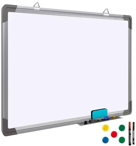 60 x 40cm Magnetic Whiteboard with Pen Tray & Silver Aluminium Frame