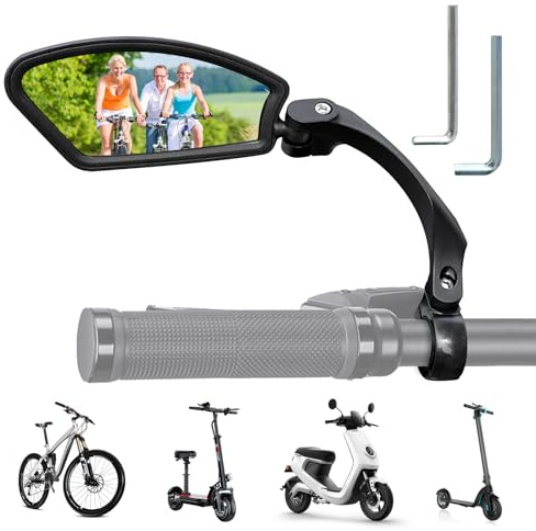 NIXRET Fahrradspiegel für E-Bike links,Neue Funktion Fahrrad Rückspiegel mit kontrollierter Ausfahrrichtung,HD Echtglas Rückspiegel Fahrrads,360° Dreh Fahrrad Spiegel für Lenker 20-24 mm