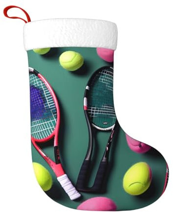 SABFWF Lustige Tennisschläger und Tennisbälle, große Weihnachtsstrümpfe, Familien-Weihnachtsstrümpfe für Dekorationen, gestrickte Weihnachtsstrümpfe, Schwarz , Einheitsgröße