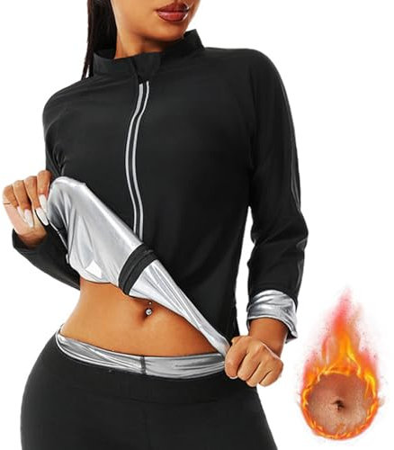 Weyot Sauna Jacket Women, Sweat Jackets for Women Long Sleeve, Slimming Burn Fat Tummy Control Sauna Shirt for Women with Zipper,3XL,Silver