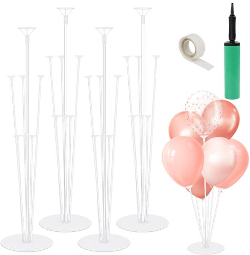 4 Set Supporto Palloncini Da Tavolo, Supporto Per Palloncini Trasparente Struttura Palloncini Da Tavolo con Basi, Pompa, Adesivi a Punti per Feste, Matrimoni, Compleanni, Anniversari