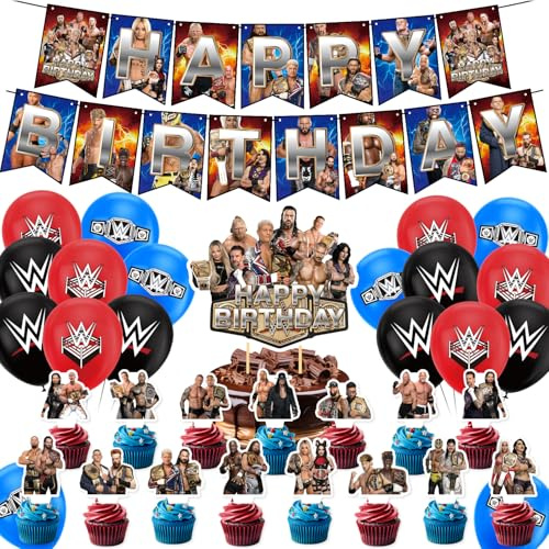 World Wrestlinss Birthday Party Decorations Supplies: Banner, Balloons, Cake Toppers Cake Decoration Cupcake Toppers