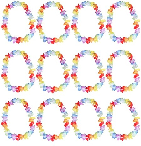 12 STK Hawaii Ketten,Blumenketten,Hawaii Kette Blumen,Blumenkette,Hawaiiketten,Halskette Aloha Kette Girlande Damen für Geburtstag Poolparty Hawaii Party Deko Hawaiian Beach Kostüm Outfit Accessoire