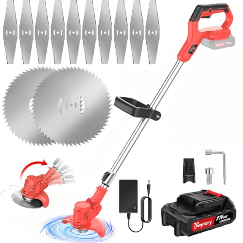 Taille-Bordures télescopique sans Fil 21V - Coupe-Bordures électrique léger avec 1X Batterie 1500mAh, idéal pour l'entretien des pelouses et la Lutte Contre Les Mauvaises Herbes Rouge (1 Pile)