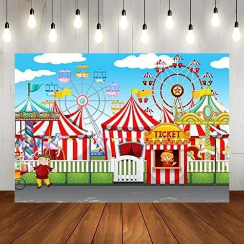 Sfondo fotografico per luna park, cartone animato, circo, carnevale, parco giochi, giostra, ruota panoramica, biglietto, parco divertimenti, sfondo, accessori per bambini 200x140CM