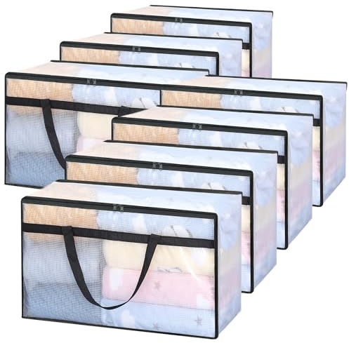 Vieshful Set di 7 Borse Trasparenti da 60L con Cerniera e Manici – Contenitori in Plastica per Vestiti, Coperte, Trapunte, Piumoni, Abiti Bambino, Biancheria e Articoli per il Trasloco