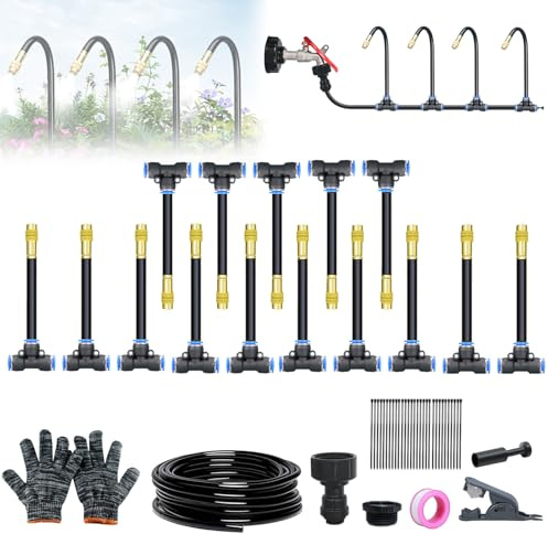 Automatic Drip Irrigation Kit, Complete Garden Watering System with 5/10/15PCS 360°Adjustable Brass Sprinklers, Hose & Cutters - Drip Irrigation System for Garden, Outdoor, Lawn, Easy DIY Kit (15M)