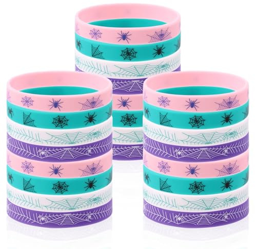SAVITA 24pcs Bracelets en Silicone Araignée, 4 Couleurs Bracelets Araignée en Silicone Idéal pour Anniversaires Halloween Cosplay Fêtes Thème Héros et Décorations pour Enfants Garçons Filles