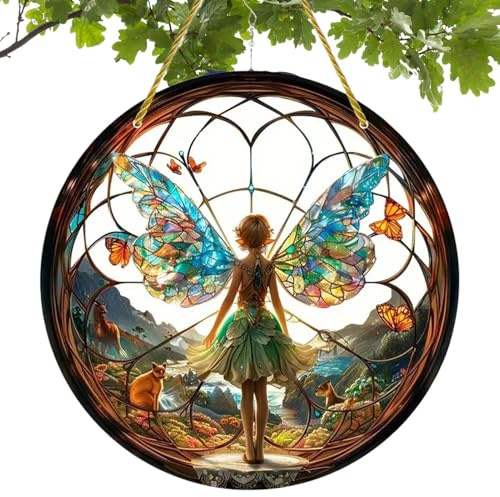 Attrape-Soleil teinté de fée, Pendentif de fenêtre en Acrylique féerique,Pendentif fenêtre en Acrylique teinté Rond Pendentif de fée teinté Vintage - Pendentif de fenêtre Papillon coloré, Attrape-s