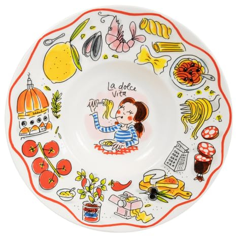 Blond Amsterdam Speiseteller Pasta La Dolce Vita, 24cm | Keramik, Pasta Kollektion, Für Pasta & Salat, Mikrowellengeeignet, Handwäsche empfohlen