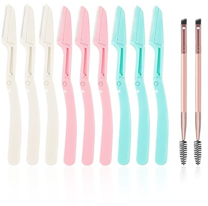9 Pièces De Couteaux De Coupe De Sourcils Pliants Et 2 Pièces De Brosses À Sourcils, Outils De Beauté Portables, Coupe-Sourcils, Couteaux De Rasage Du Visage, Cosmétiques.