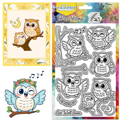 CHGCRAFT Klarstempel Süße Eule Cartoon Singend 4.3x6.3 Zoll | Cartoon Eule Silikonstempel für DIY Scrapbooking und Fotoalbum