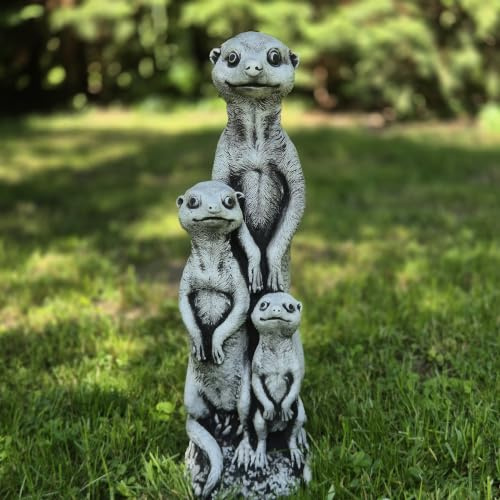 Erdmännchen Familie 50 cm – 9 kg Steinguss – 3 Figuren – Wetterfest & frostsicher – Gartendeko Tiere