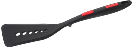 Ciieeo Silicone Fish Spatula Non-Stick Small Cooking Spatula Heat Resistant Kitchen Turner for Frying Pancakes and Eggs Extended Handle Black Red Dots Reusable for Home Cooking