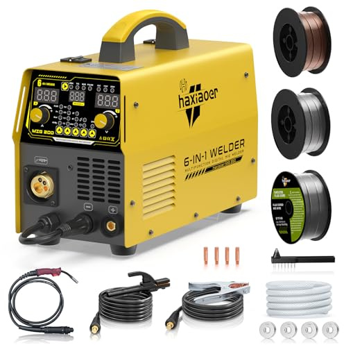 HAXIAOER 200A MIG Welder 240V, 6 in 1 Multi-Process Aluminum MIG Welder Gas with Flux Core MIG/Gas MIG/Gasless MIG/ARC/Lift TIG Welding, Adopt 1-5KG Spool, Comes 3 Welding Wire, Orange（MIG200）