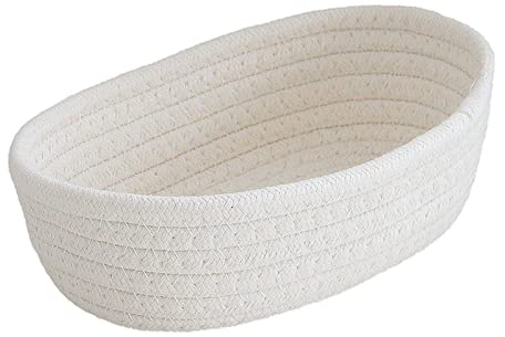 Storage Basket Woven Desktop Basket Small Boxes - Storage Mini Baskets Desktop Makeup Organizer Woven Wicker Desks Decorative Baskets Multipurpose Container (White, 23x13x7 cm)