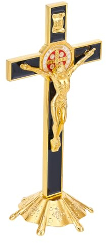 UNICRAFTALE Tischkreuz Aus Metall Goldenes Stehendes Kruzifix Für Den Hausaltar Kreuz Displays 9.6x8x20.6cm Großes Tischkruzifix Geschenke Für Heimdekoration Gebete
