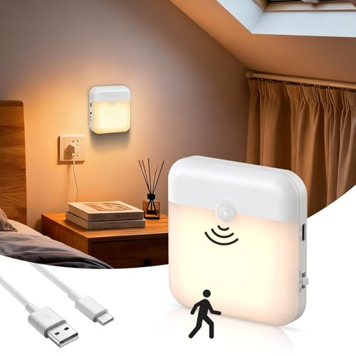 COEKI Nachtlicht mit Bewegungsmelder,Aufladbar LEDTreppenlicht mit Bewegungsmelder,Magnetische Design Mit Usb-Kabel für Schlafzimme, Kinderzimmer,KüChe, Gang,Treppe (1)