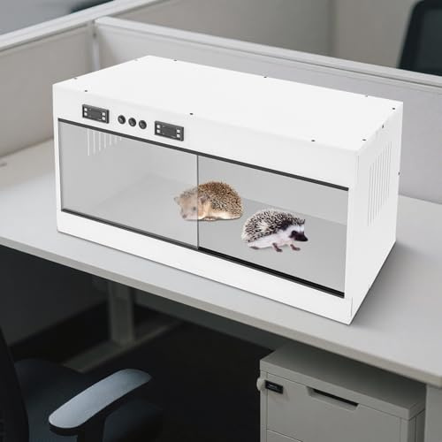 Reptilien Terrarium 80x40x40 cm mit Schiebefenster, Thermometer bis 40℃ & Seitenbelüftung, Fütterungsbox für Landschildkröten, Chamäleon, Schnecken, Spinnen, Leguan, Gecko (weiß)