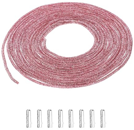 sourcing map Lacets de chaussures en strass de 7 m avec 8 embouts métalliques, cordon de serrage diamant pour chaussures de sport, pantalons de survêtement, rose clair