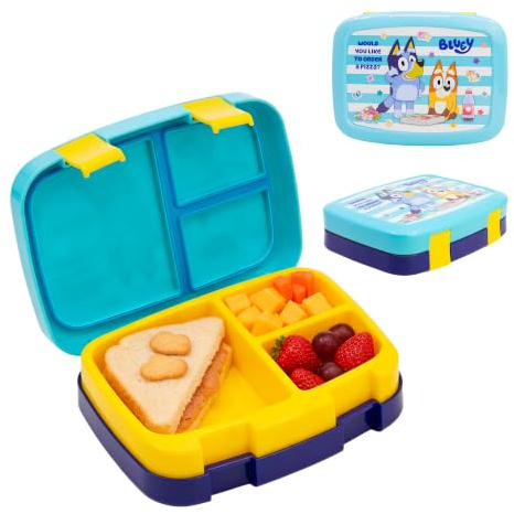 STOR Bluey Matlåda Barn 1705ml - Lunchbox med 4 Fack på 2 Nivåer - BPA-fri Robust Plast - Perfekt för Skola och Utflykter