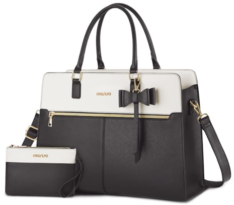 MOSISO Handtasche Damen Groß, 15,6 Zoll PU Leder Laptoptasche Aktentasche | Wasserdicht Arbeitstasche Elegant Bürotasche Schultasche Tote Bag mit Clutch Tasche&Schleife, Business Lehrer Büro, Grau