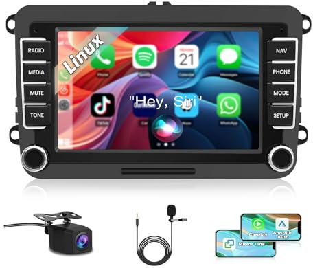 [3s Démarrage] Junsun Autoradio 7 Carplay pour VW Golf 5 6 Polo | CarPlay & Android Auto Sans Fil, Bluetooth, FM radio, DSP, 4x45W, Caméra Recul Dyn, Microphone