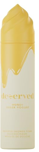 DESERVED Mousse douche Honey Greek Yogurt – Gel douche crémeux pour femme – Mousse douche parfum gourmand miel yaourt – Pour tous les types de peau – Douche moussante gel crémeux