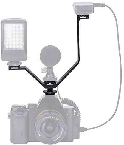 Aluminium Alloy 6.4/16cm V-shape 3 Triple Universal Cold Shoe Mount Camera Flash Bracket Compatible with Nikon Canon Sony Pentax DSLR Camera or Camcorder Accessory, LED Video Light