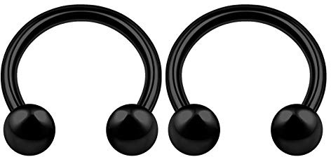 KJM FASHION 2 STK Eloxiert Schwarz Ohrringe Hufeisen 1,6mm 14g 10 mm 3/8 4mm Kugeln Septum Eyebrow Lip Nose Ohrringe Piercing Schmuck 2909