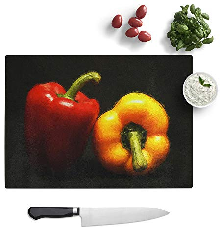 Glass Chopping Board, Red and Yellow Bell Pepper, 39x28.5 cm