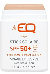 EQ Stick Solar Bio SPF50+ Cara y Labios – Protector solar natural, ecológico – Stick SPF 50 Ideal para Surf, Esquí y Tatuajes – 10 g Tinte Beige – Diseñado para deportistas – Fabricado en Francia